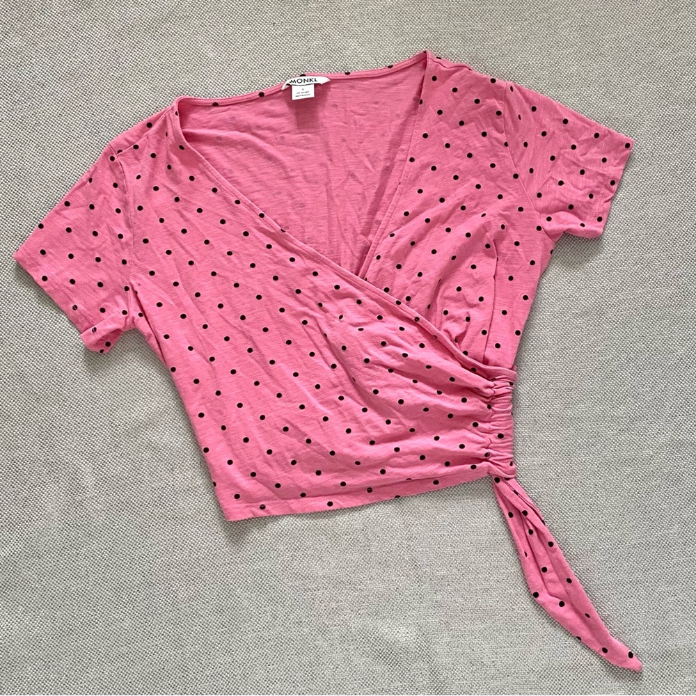 MONKI PINK POLKA DOT WRAP TOP